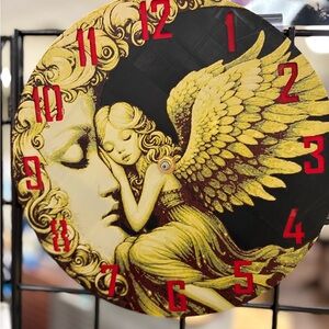Angel Design Wall Clock - Black and Gold